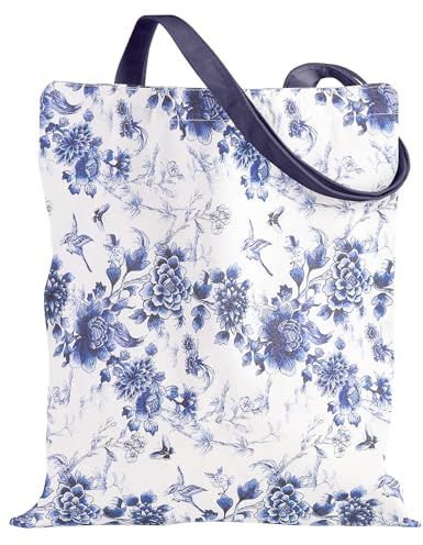 Loveinside Sac Fourre-Tout En Toile Bleu À Fleurs, Motif Oiseaux Vintage. Sac À Bandoulière En Coton À Fleurs Pour Femmes, Élégant Et Réutilisable, Idéal Pour Les Vacances, Les Courses,(35 X 40 Cm).