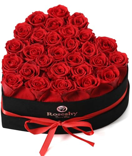 Valentines Day Flowers Roses Gifts for Her,28pcs Red Forever Preserved Roses in Heart Shape Gift Box,Valentines Day Delivery Prime Gifts-Roses Gifts for Women,Mom.