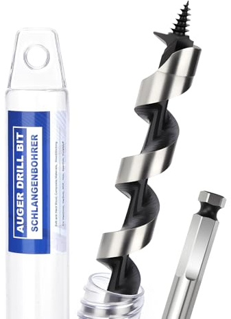 Schlangenbohrer 18mm x 1000mm Holzbohrer mit Selbstzentrierende Gewindespitze und 9.52mm Sechskantschaft für Holz