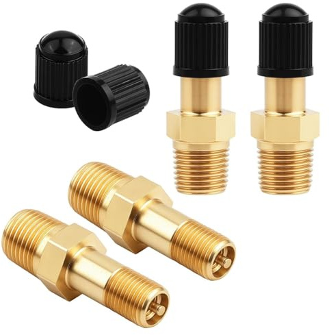 Osmond 4 Set Gold 1/8 Schrader Valve, Metal 1/8 Tank Valve, Brass Pipe for Air Compressor Tank with Sealing Caps