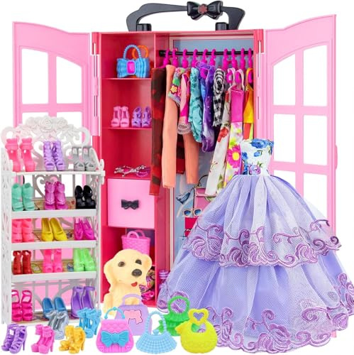 120 Pièces Vêtements et Accessoires avec Armoire pour Poupées 11.5 Pouces