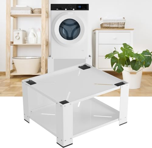 Hebitod Base per lavatrice con ripiano regolabile in altezza, 60,6 x 60,6 x 40 cm, portata 150 kg, ripiano 30 kg, 3 altezze (5/10/15 cm), piedini antiscivolo e in gomma, colore: bianco
