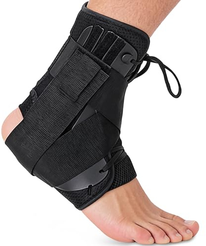 FALSKT Tobillera para Esguince Tobillera Fascitis Plantar Tobilleras Esguince Tobillera Deportiva doble refuerzo placa protectora y cordones Tobillera Estabilizadora Adjustable para Ambos Pies Unisex