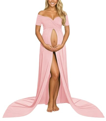 Vestido de maternidad para embarazo, vestido de noche, ropa de maternidad, vientre de bebé, vestido de bebé, vestido de novia, vestido de maternidad, vestido de maternidad, vestido maxi, O Rosa Claro