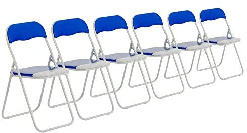Harbour Housewares Padded Folding Chairs - Blue - Pack of 6 - Easy Store Metal Frame Foldable Desk Chair for Office, Dining, Kitchen
