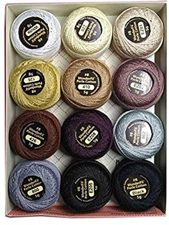 Wonderfil Eleganza #8 Perle Hilo de Bordado de Algodón Colección de Muestras, Neutrales