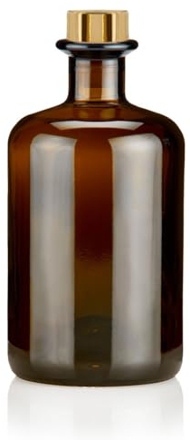 Geniess-Bar! 1x Apothekerflasche 500ml braun elegante Braunglas Flasche schwarz antik 0,5L leer PE Korken Gold Glasflasche für Öl, Gin, Kräuter Schnaps od. als Geschenk