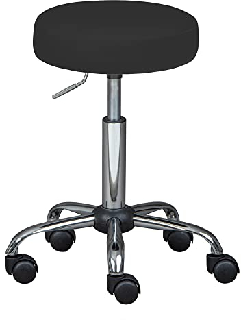 Inter Link – Drehhocker auf Rollen – Höhenverstellbar 50 – 66 cm– Rollhocker – Arbeitshocker – Sitzhocker – Aus Metall und Kunstleder – ASRA – Schwarz