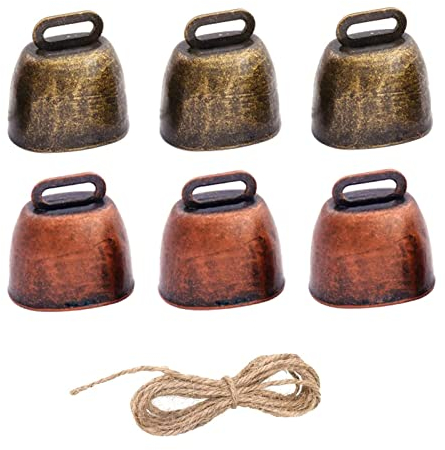 6 StüCk Vintage Mini Kuhglocke Ziegenglocke, Retro Eisenglocke, Schaf Glocke, Anti Lost Tierglocke, Bauernhoftiere Metall HäNgend Dekoration, Mit 2 Meter Seil Zum Dekorieren