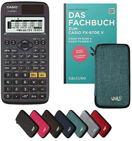 Casio fx-87DE X Incl. Funda Protectora Turquesa y Libro especializado (80 páginas, DIN A5) – Calculadora científica – Smart Set (Alemán)