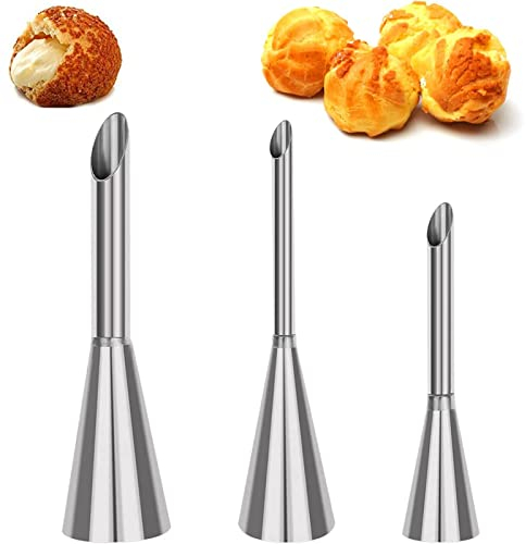 XOPOZON Set di 3 boccole per pasticceria piccoli cavoli, bussole professionali in acciaio inossidabile da guarnire, Cupcake Puffs iniezione siringa, 5/6/8 mm per la decorazione di luppino