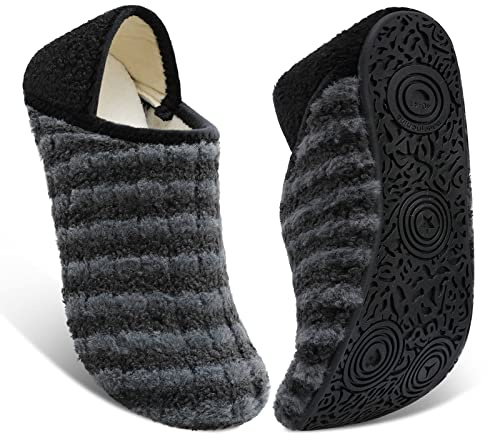 Fires Slippers for Women Men Skin-lightweight House Shoes Non Slip House Slipper Socks for Indoors & Travel, Darkgreystripe, 7-7.5 Women/5.5-6 Men