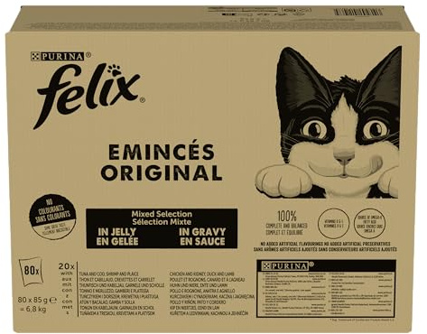 FELIX Original Cibo Umido per Gatti Adulti con Tonno, Gamberetti, Pollo, Anatra 80 Buste da 85g