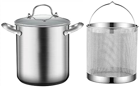 304 Stainless Steel Asparagus Pot Asparagus Vegetable Steamer Pasta Cooker Pot Oil Deep Fry Pan with Wire Basket and Lid, 4.5L, BPA Free, Silver