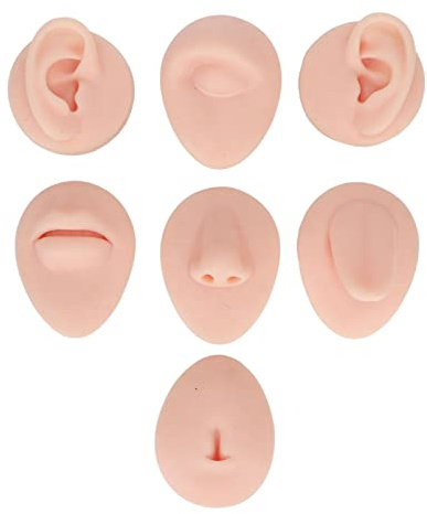 Kroppspiercing, övningsmodell, mjuk silikonpiercing, övningsdelar med tung- och munmodell, ögon-näsa-öronmodell, navelmodell, för smyckesvisning, övande sutur (ljus hudfärg)
