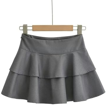 Sommerlicher, hoch taillierter, mehrlagiger Kuchenrock mit Rüschen für Damen, altersreduzierender und vielseitiger Hüftrock in A-Linie (DE/NL/SE/PL, Alphanumerisch, S, Regular, Regular, Grau)