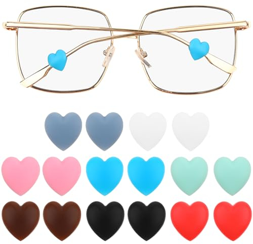 WLLHYF 16 PCS Eyeglass Ear Grip Silicone Soft Comfortable Anti Slip Eyewear Retainer Cute Heart Shaped Ear Hooks Holder Stopper Sunglasses Temple Tips Sleeve for Kids Adults (Multicolored)
