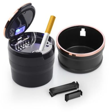Ziciner Car Ashtray with Lid, Detachable Auto Ashtray with Led Light, Portable Ashtray for Most Car Cup Holder and Air Vent Home, Office, Universal Interior Car Accessories (Rose Gold)