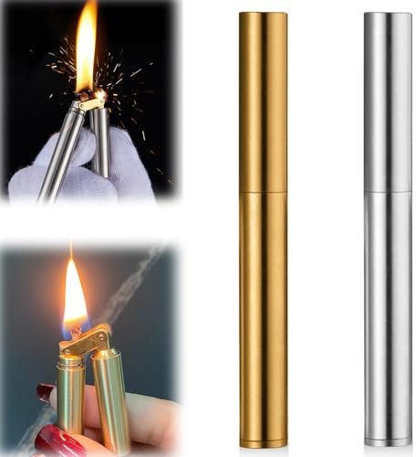 Accendino a scavo, vintage, ricaricabile, al cherosene, in ottone, stile retrò, accendino a petrolio, per candela, cucina, barbecue, campeggio, saldatura (colori ottone) (2)