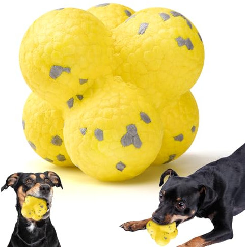 DAOUZL Unzerstörbarer Ball für Hunde, aggressiv, hochelastisch, zum Kauen, Spielzeug mit zufälliger Lenkung (Gelb)