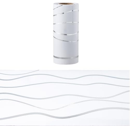 SUPERFINDINGS 2Rouleaux 10m Sticker mural blanc autocollant bordure Bordure de papier peint Décoration de bordure papier peint à décoller à coller Vague argentée Living Room Wallpaper Border salon