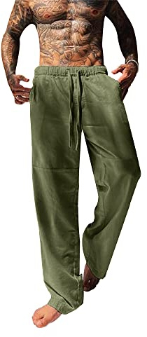 YAOBAOLE Pantalon Homme Lin Et Coton Décontracté Pantalon Toile Été Pantalons Yoga Homme Léger Taille Elastique