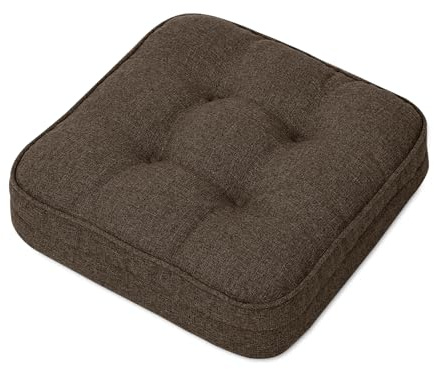 GOFORIT Chair Cushions,Tufted Shredded Memory Foam Chair Pads, Non-Slip Seat Cushions with Removable Cover,16'' x 16'', Brown