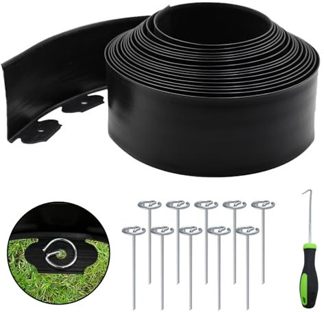 Landscape Edging Kit LOLEDE– 33FT Flexible Paver Edging, 4 Tall Lawn Border with 30 Rust-Resistant Stakes – Ideal for Flower Beds, Lawns, Driveways, and Gardens
