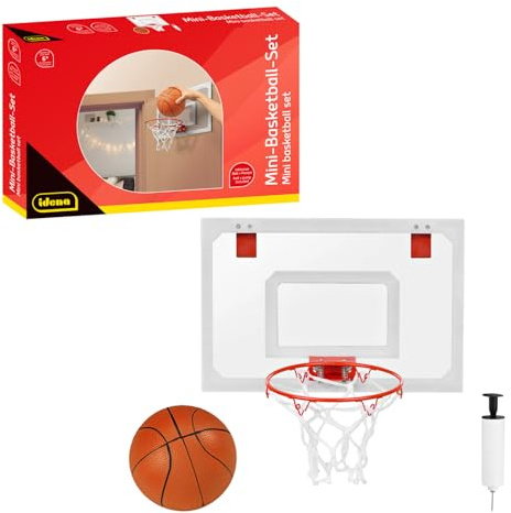 Idena 40379 – Mini basketset, inomhus basketkorg med liten boll och luftpump, inklusive monteringsanvisning, lämplig för dörrmontering, utan borrning, för vuxna och barn från 6 år