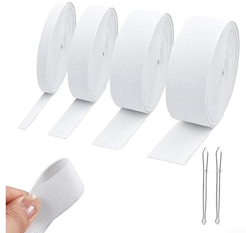 4 rullar vita elastiska sömnadsband, elastiska för sömnad brett platt elastiskt band, sömnadselastiska band för sömnad, klädjusteringar