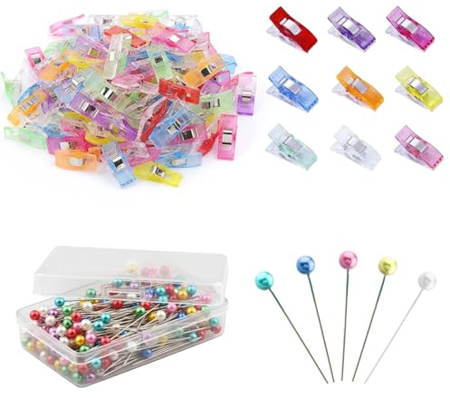 FDHBDF 200 Stück Stecknadeln mit Kopf 50 Stück Nähklammern Farbige Stoffklammern Bunte Stecknadeln, Nähzubehör für Kostümdesign Perückenherstellung, DIY Handwerk Werkzeuge