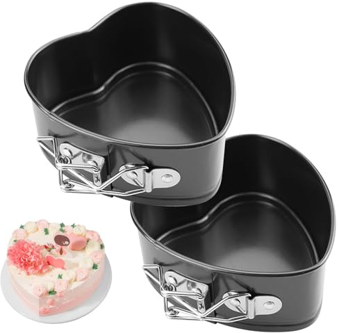 Chingcoo Mini runda bakformar 12 cm, 2 stycken, små hjärtspringformar kakform bakform med non-stick-beläggning, mini kakformar kakformar för födelsedagsfest hjärta bakformar