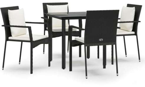 pokgdf Gruppo da pranzo modulare da giardino, combinabile, 5 pezzi, per esterni, in rattan sintetico, moderno, con sedie da giardino e cuscini imbottiti, colore nero