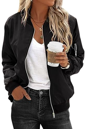Zeagoo Womens Classic Quilted Jacket Short Bomber Jacket Coat, Black, Large