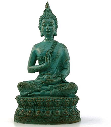 ornerx Thai Sitting Buddha Statue for Home Decor Verdigris 6.7