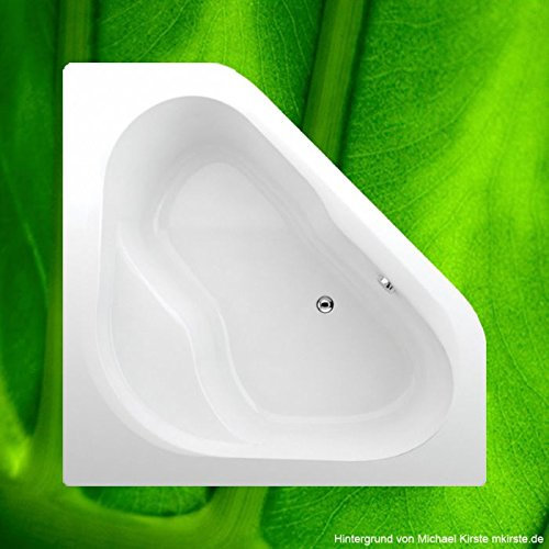 Bañera de esquina Capri de 135 x 135 cm, soporte para bañera y desagüe, juego completo