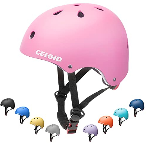 CELOID Kids Bike Helmet,Toddler Skateboard Helmets for Ages 5-8-9 Years Boys Girls，Adjustable Multi-Sport Bicycle Skateboarding Football Roller Skating Scooter Rollerblade Balance Bike Helmet,Pink