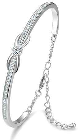 Praelinos Bracelet Femme Infini, Bijoux femme plaqués or blanc18K,Cadeau femme - Idées Uniques pour Anniversaire, Fête des Mères, Saint-Valentin, Noël
