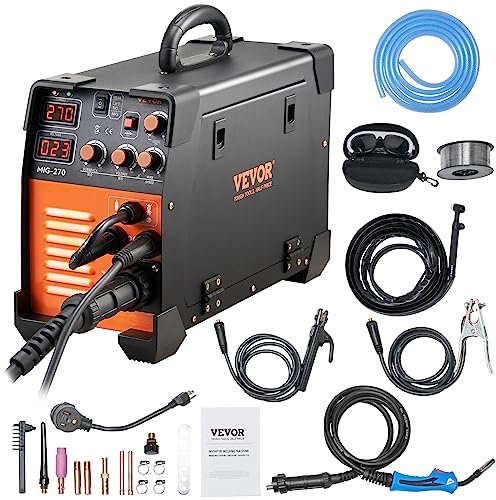 VEVOR MIG Welder, 3 in 1 270 Amp Welding Machine, 110 220V MIG TIG Arc Welder, Portable TIG Welder Lift ARC Welder with IGBT DC Inverter, LCD Digital Display, Welder Torch and Welding Wire