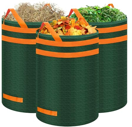 Eurhomewit Gartensack 272L 3er Set Gartenabfallsack Stabil, Laubsack Garten Sack Robust & Faltbar, Grünschnittsäcke mit Griffe, Selbststehend Abfallsack für Gras Laub Hecke Gartenabfall