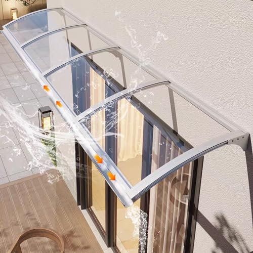 Zlovne Auvent de Porte et Fenêtres,Toit Marquise en Polycarbonate Contre Pluie Neige UV,Marquise Solaire Abri Banne Entrée Protection,45-150 Cm de Largeur,Cadre en Aluminium Argenté (45x200cm/18 x79)