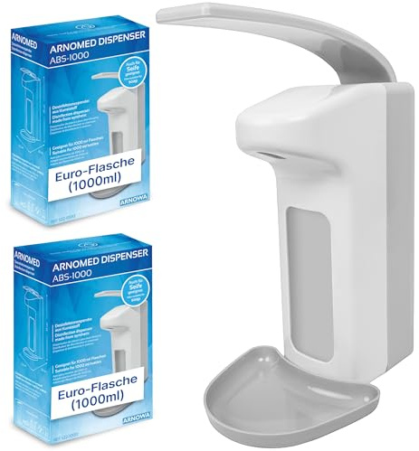 4x ARNOMED plast desinfektionsmedel dispenser, desinfektionsmedel dispenser för 1000ml, euro dispenser, tvålpump vit för väggmontering, desinfektionsmedel dispenser, dispenser stående utan borrning.