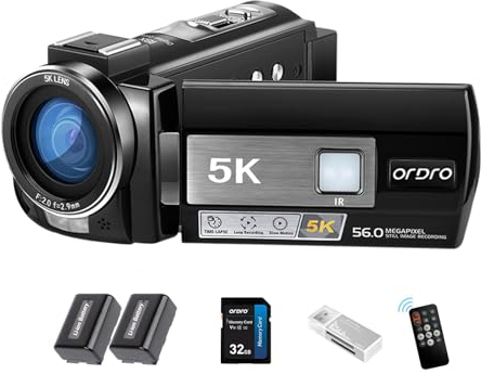 ORDRO HDR-AE20 5K Camcorder 56MP High-Def Digitalkamera mit 18-fachem Digitalzoom, IR, WiFi, WDR-Funktionalität, 1/2,7-Zoll-CMOS-Sensor, für Fotografie-Kamera zum Vlogging