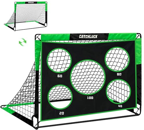 CATCHLUCK Football Goal Pop Up Football Net for Kids 4ft x 3ft, 5ft x 4ft, Outdoor Training Equipment with Target and Carry Bag (Green1)