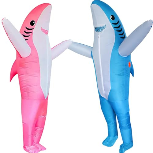 FXICH Costume Squalo Gonfiabile Adulto - Set 2 Pezzi (Blu e Rosa) - Vestito da Squalo per Coppia, Divertente Travestimento per Carnevale, Mare e Addio al Celibato (150-190 cm)