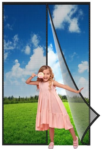 Schöne Sommer Insektenschutz Türvorhang 95x160 cm, Fliegennetz Türen Fliegengitter mit Magnetvorhang mit starken Magneten Mückennetz Moskitonetz Insektennetz Schwarz, Verstärkte