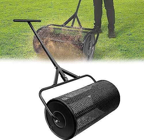 OJKJGY Esparcidor de abono, esparcidor de turba, esparcidor de estiércol de Malla metálica Liviana con Mango Ajustable en Forma de T para Plantar, sembrar césped y jardín, Verde