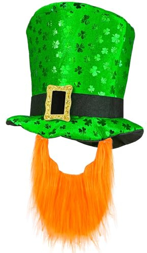 W WIDMANN MILANO Party Fashion - Cappello a cilindro di San Patrizio con barba, verde con trifogli, travestimento da folletto