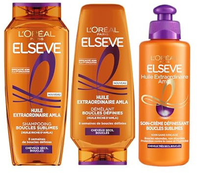 L'Oréal Paris - Routine Nutrition Lockiges und sehr trockenes Haar – genährte Locken – angereichert mit Amlaöl – 3 Produkte – Shampoo, Entwirrung, Definierende Pflegecreme – Elsève außergewöhnliches