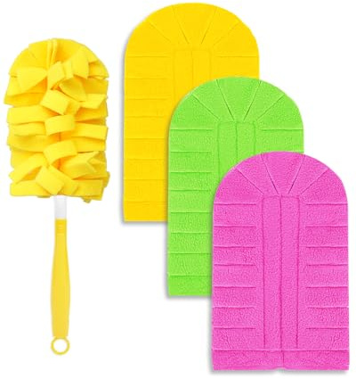 WOKEEPOW für Swiffer Staubmagnet Nachfüllpack, 3 Stück Staubwedel für Swiffer Staubmagnet Wiederverwendbar, mit 1 Handgriff, Waschbar Duster Nachfüllpack, Duster Tücher für Tierhaare, Staub, Schmutz